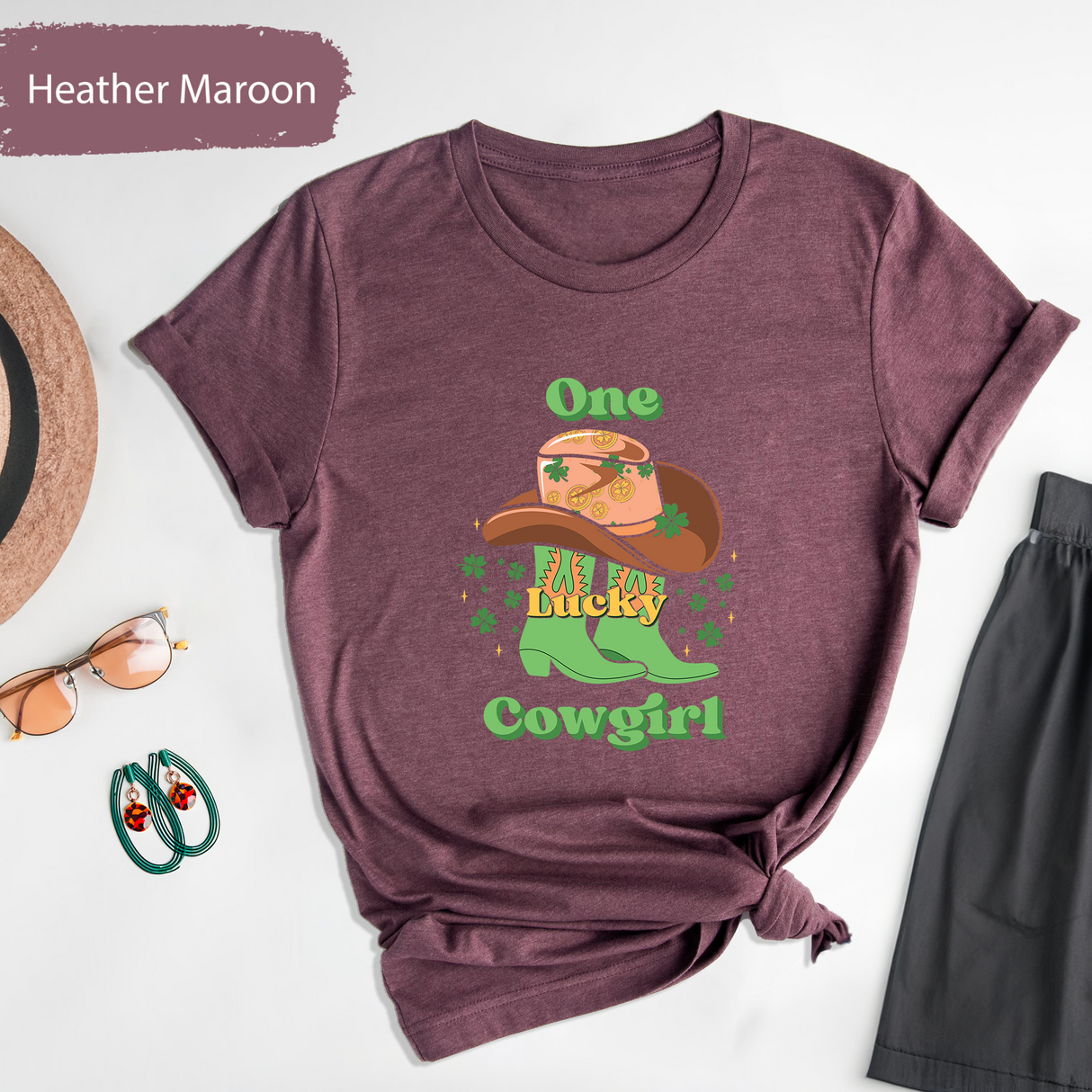 One Lucky Cowgirl Tsahirt, St. Patrick's Day Shirt, Western Rodeo Shirt, Lucky Clover Cowboy Boots Shirt, Women Saint Patty's Day Graphic Tee