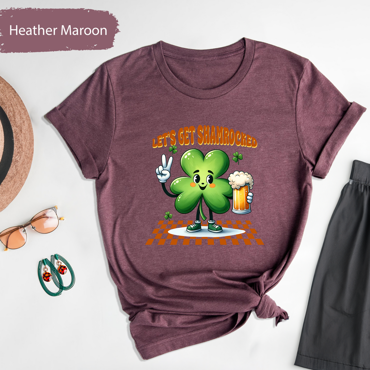 Let’s Get Shamrocked Shirt, Funny St. Patrick’s Day Beer Tee, Cute Drunk Shamrock Graphic T-Shirt, Irish Pub Party Outfit, St Paddys Day Tee
