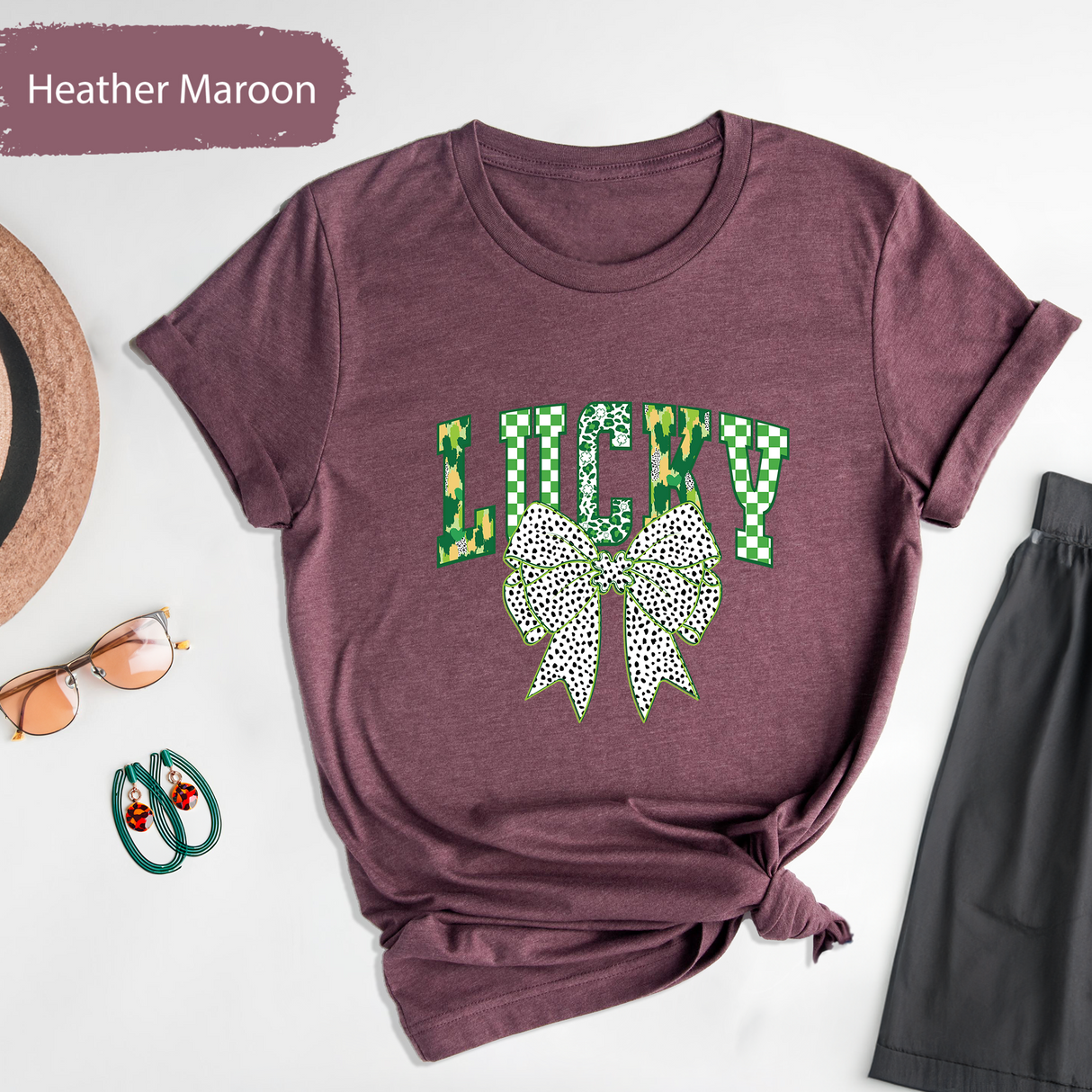 Lucky St. Patrick's Day T-Shirt, Cute Coquette Bow Tee, Irish Clover Graphic Tshirt, Leopard Lucky Print Tee, Women's St Patriks Day Gift
