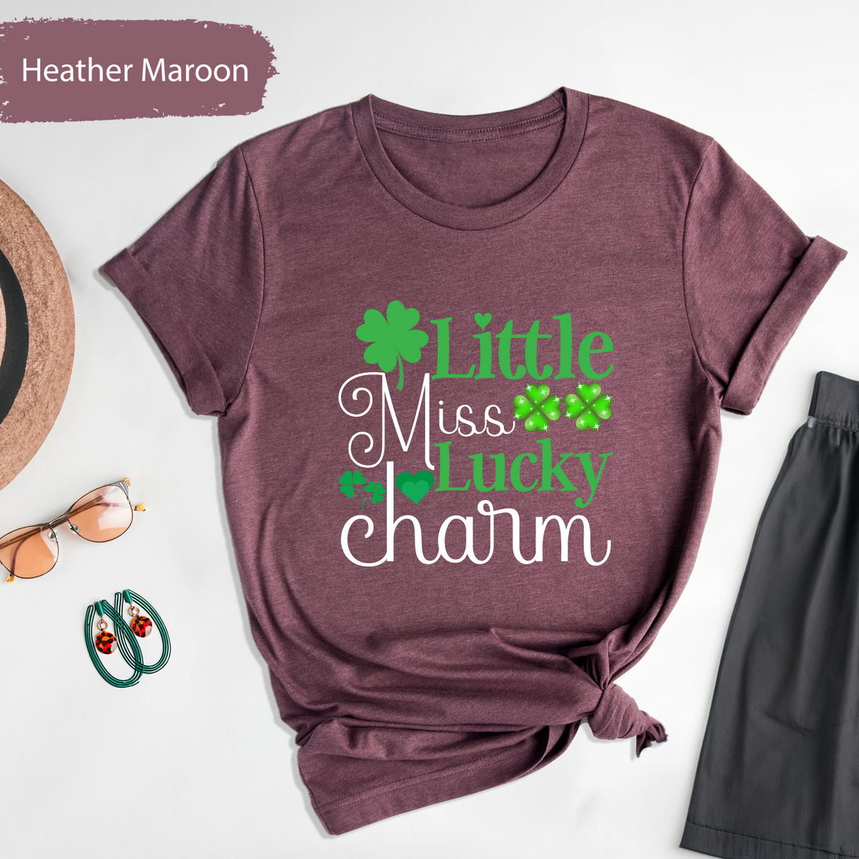 Little Miss Lucky Charm T-Shirt, Toddler St Patricks Day Shirt, Shamrock Graphic Tee, Cute St Paddys Day Gifts for Women, Lucky Charm Tees