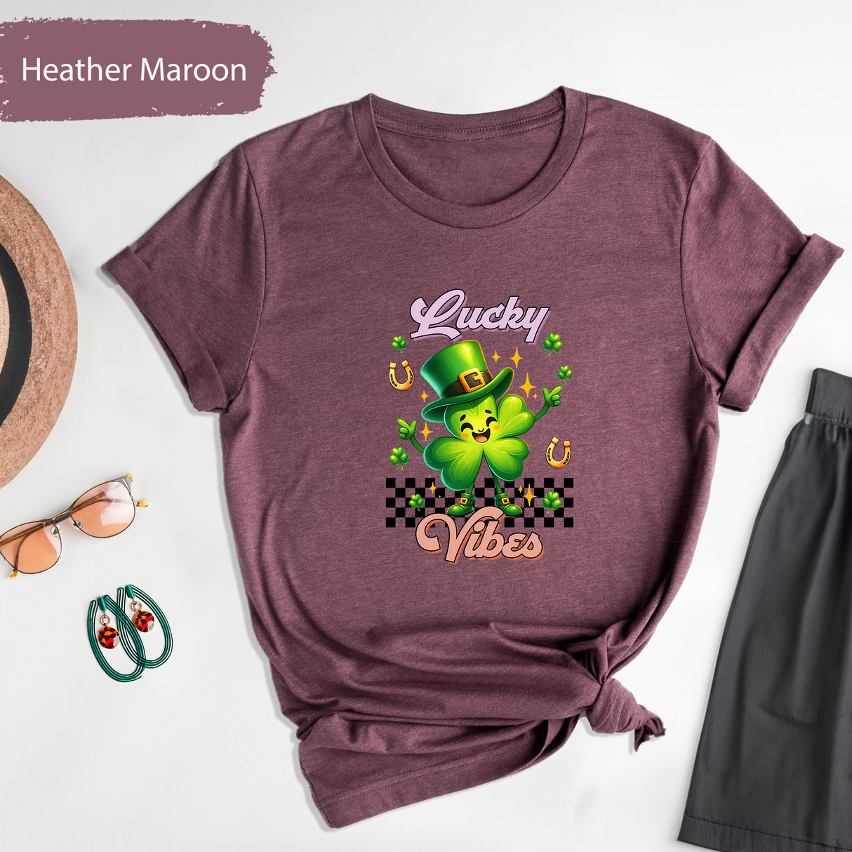 Lucky Vibes St Patricks Day Shirt, Cute Shamrock Leprechaun Tee, Irish Clover Graphic T-Shirt, Fun St. Paddys Day Shirt, Lucky Charm Gift