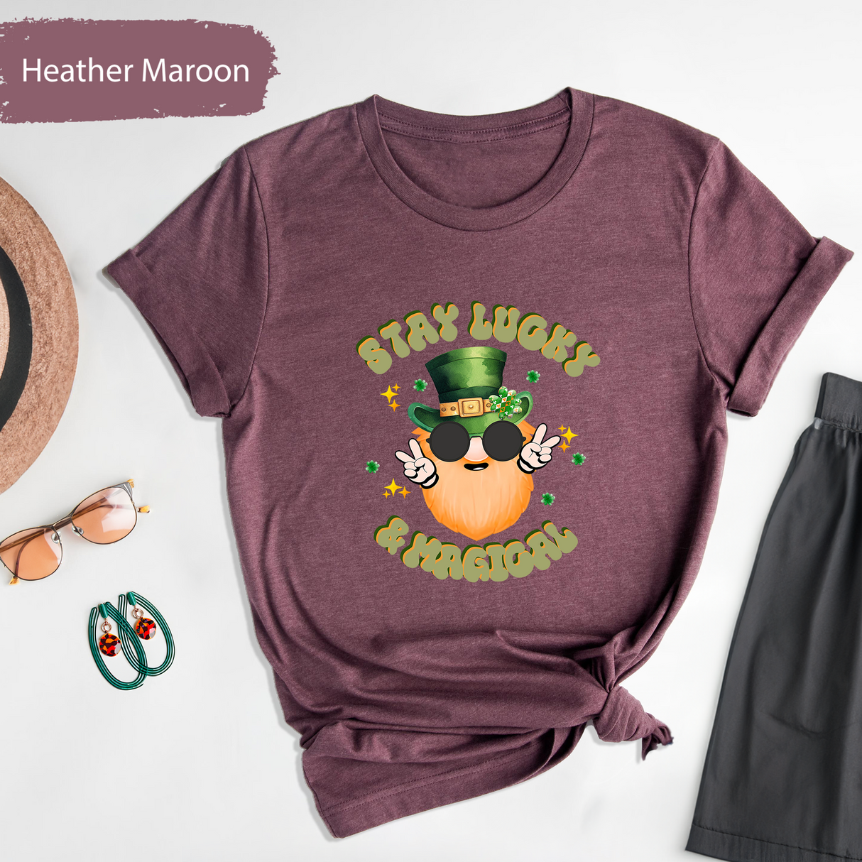 Stay Lucky & Magical Shirt, Funny St Patricks Day T-Shirt, Cute Leprechaun Graphic Tee, Retro St Patricks Day Shirt, Trendy Graphic Tees