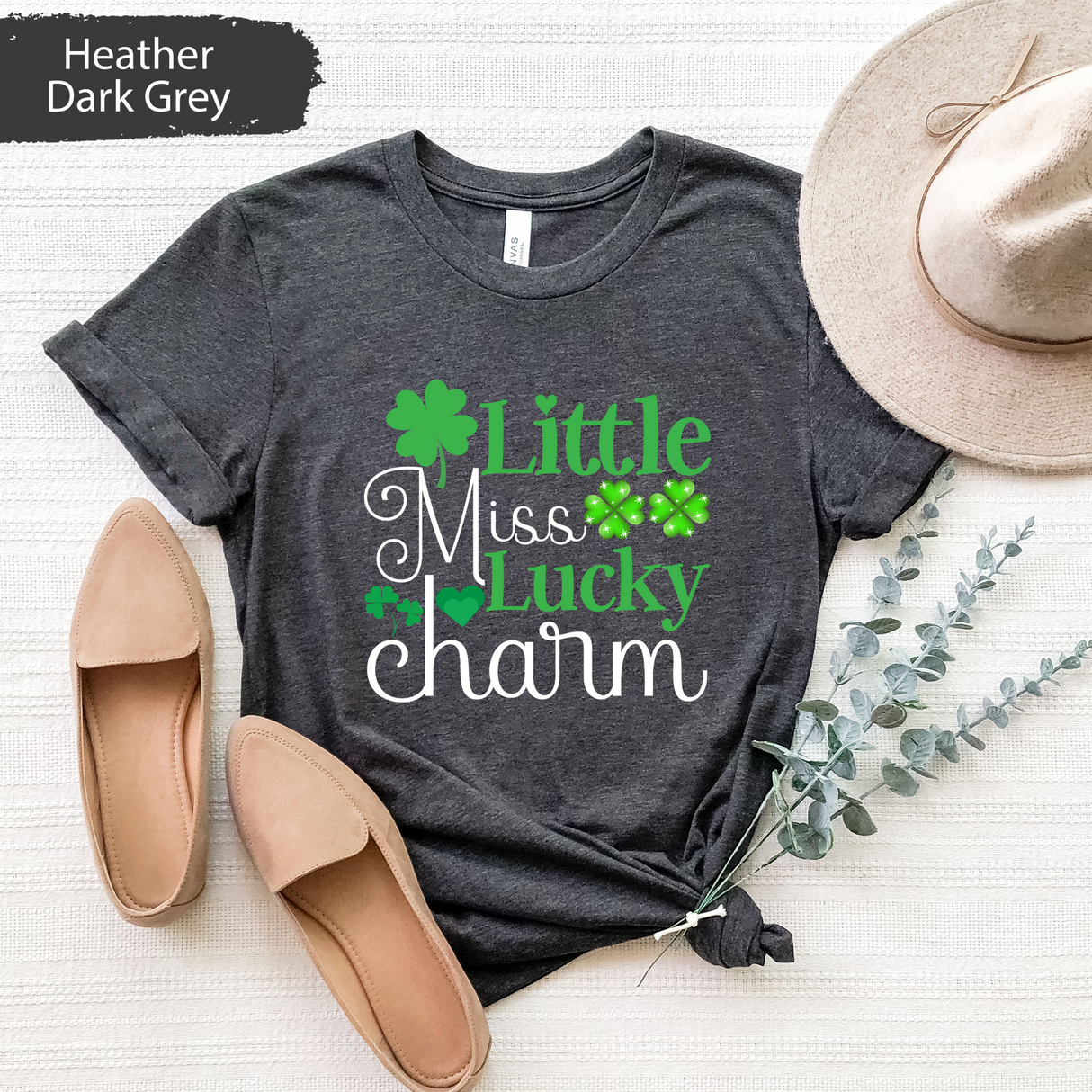 Little Miss Lucky Charm T-Shirt, Toddler St Patricks Day Shirt, Shamrock Graphic Tee, Cute St Paddys Day Gifts for Women, Lucky Charm Tees