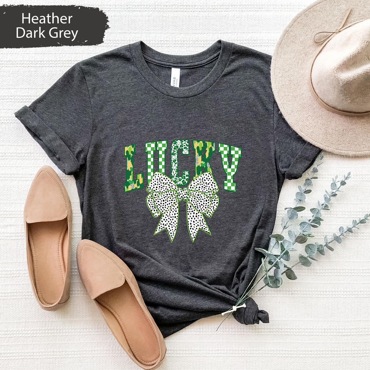 Lucky St. Patrick's Day T-Shirt, Cute Coquette Bow Tee, Irish Clover Graphic Tshirt, Leopard Lucky Print Tee, Women's St Patriks Day Gift