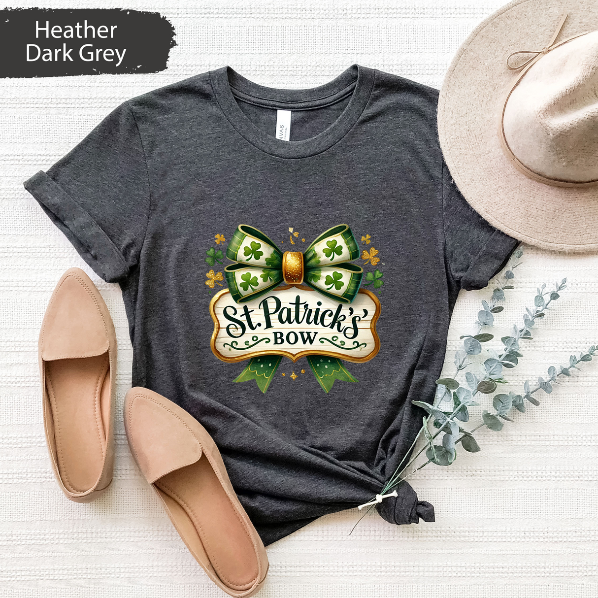 St. Patricks Bow T-Shirt, Cute Shamrock Bow Shirt, Irish Clover Graphic Tees, Coquette Bow T-shirt, St Paddys Day Shirt, Womens Lucky Charm