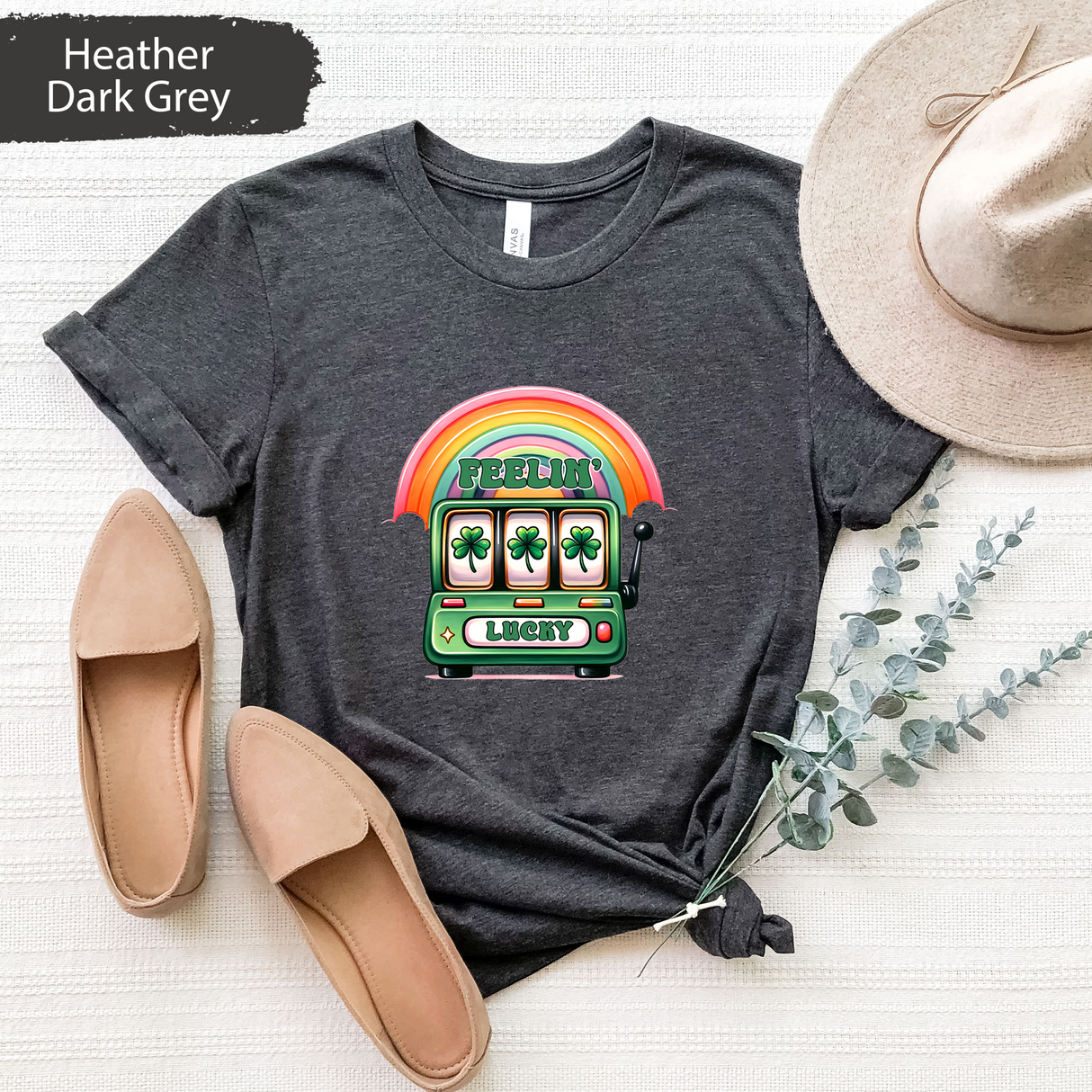 Feelin' Lucky Shirt, Slot Machine St Patrick’s Day T-Shirt, Rainbow Clover Lucky Tee, Irish Day Gift, St Patricks Day Gift, Four Leaf Clover