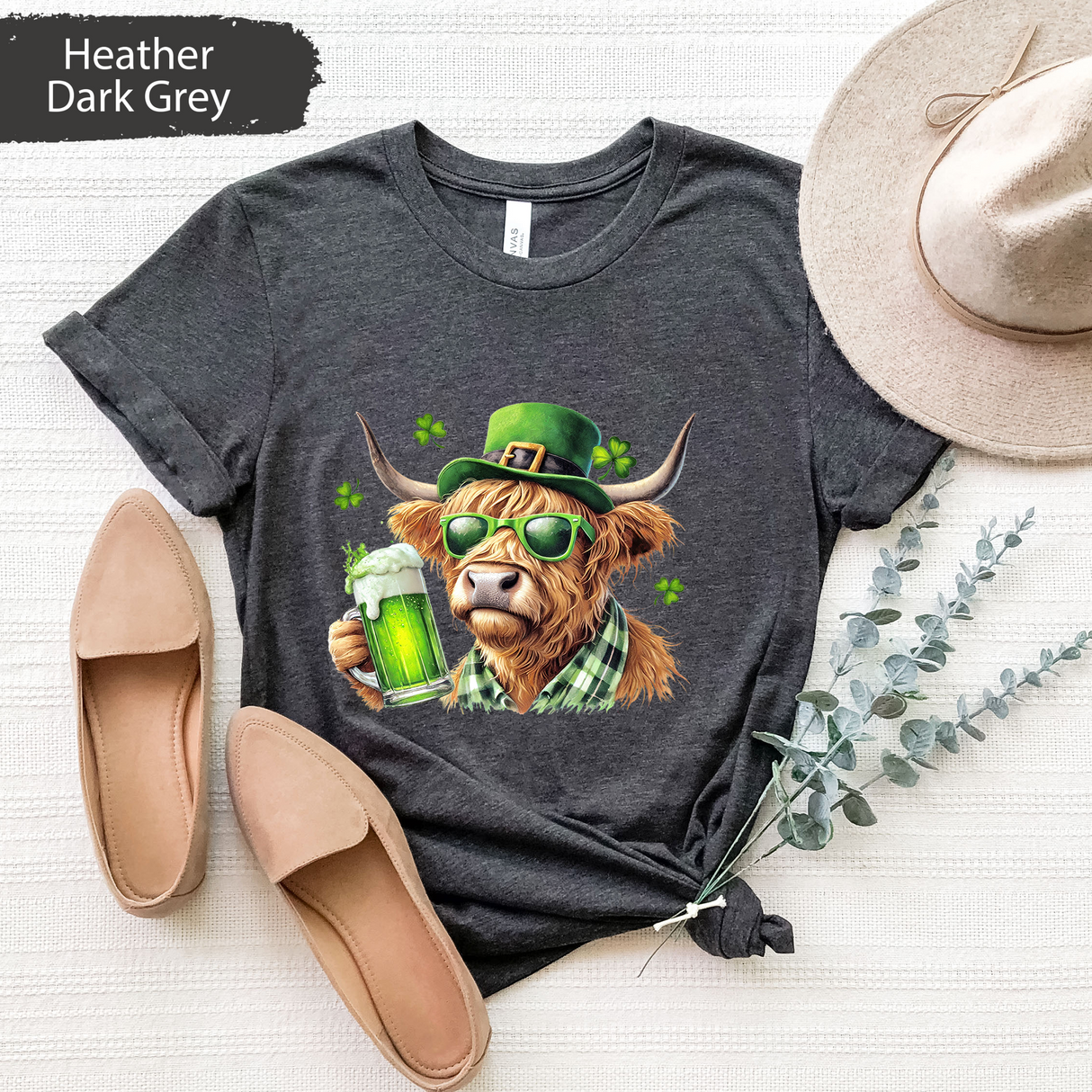 Highland Cow St. Patrick's Day Shirt, Irish Beer Drinking Cow Tee, Funny Lucky Cow T-Shirt, Shamrock Highland Cattle Tee, Retro St Patricks
