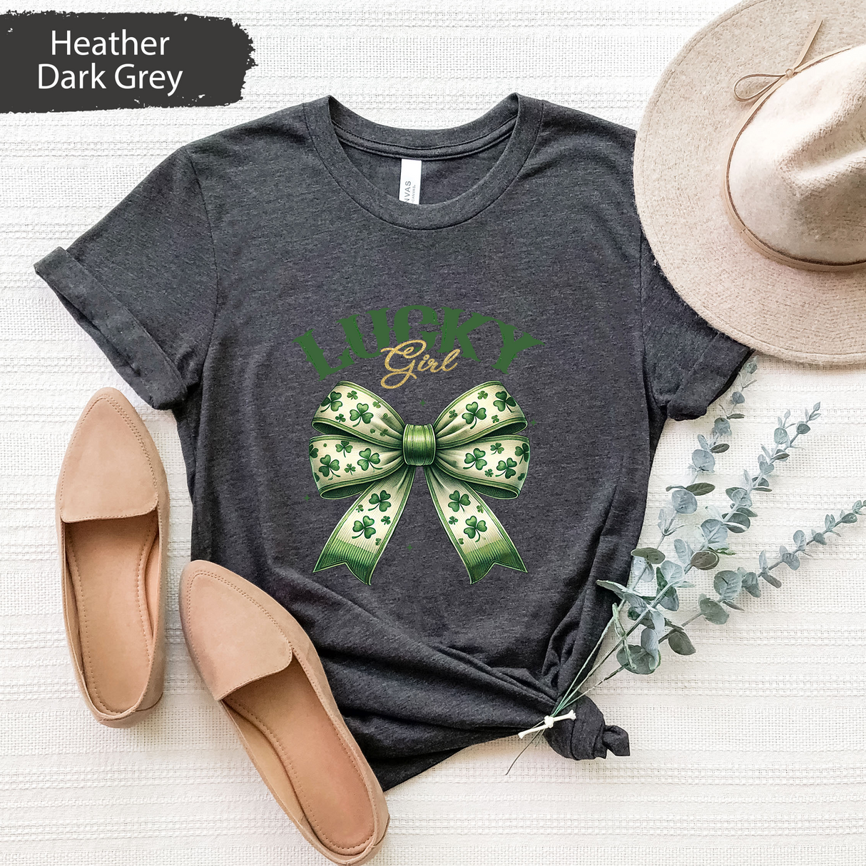 St Patricks Day Lucky Girl T-Shirt, Western Irish Girl Shirt, St Paddys Coquette Bow Shirt, Womens St Patricks Outfit, Irish Lucky Shirt