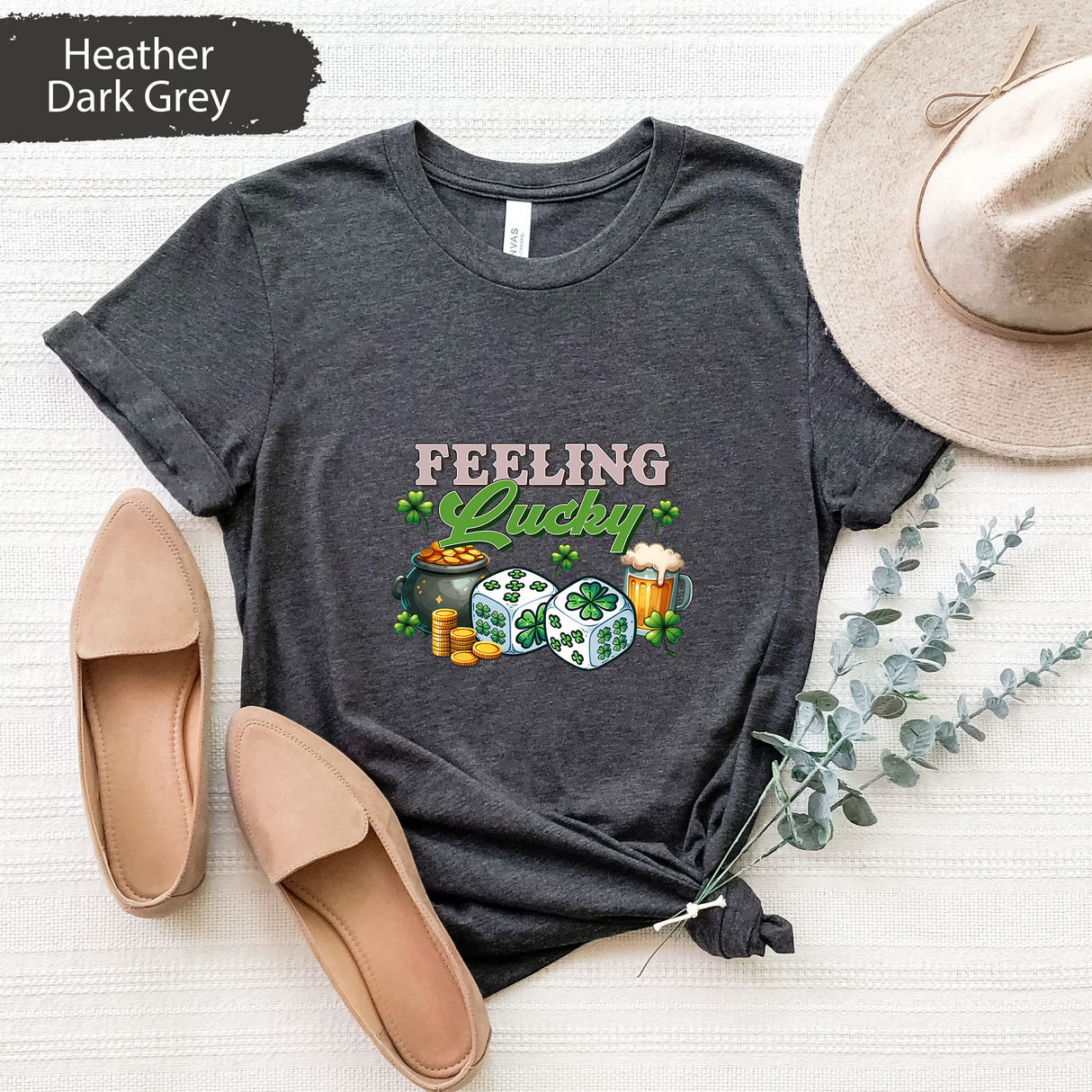Feeling Lucky Tee, St. Patrick's Day Shirt, Irish Shamrock Tshirt, Lucky Clover T-Shirt, St. Paddy's Day Gift, Beer Gold Coins Graphic Tee