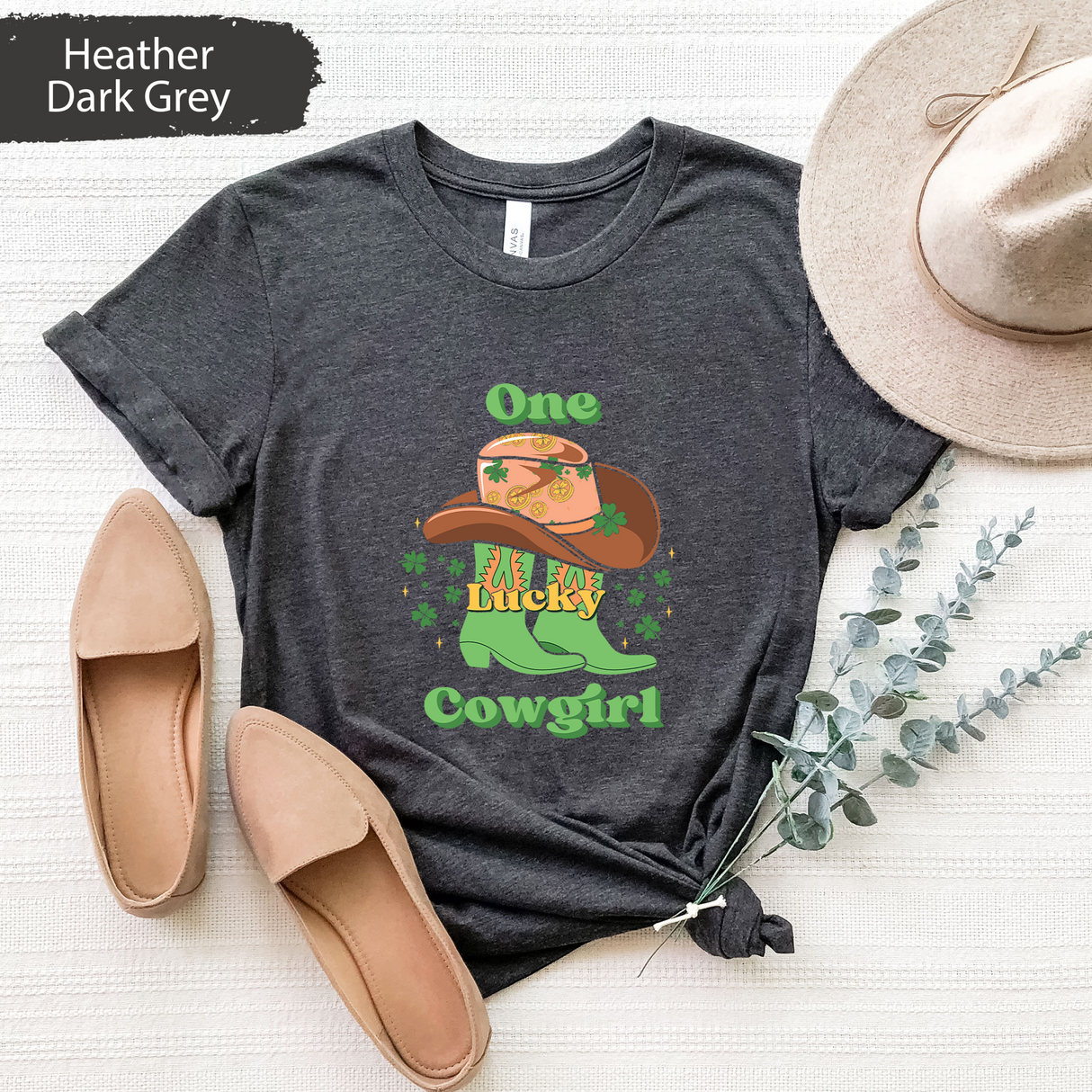 One Lucky Cowgirl Tsahirt, St. Patrick's Day Shirt, Western Rodeo Shirt, Lucky Clover Cowboy Boots Shirt, Women Saint Patty's Day Graphic Tee