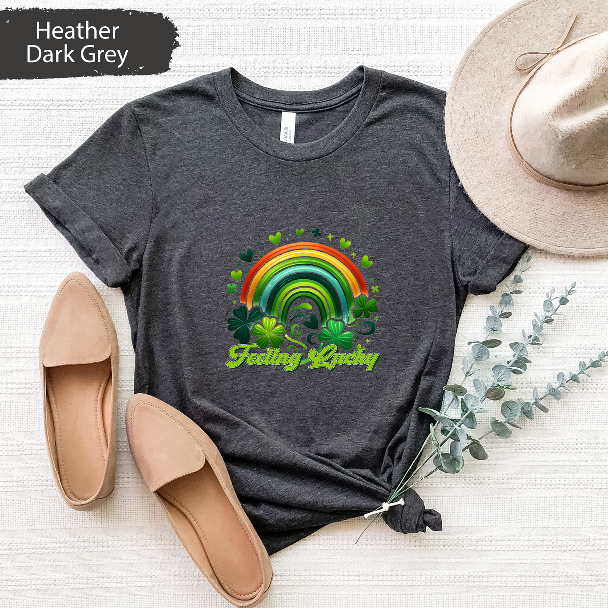 St Patricks Day Feeling Lucky Shirt, Irish Rainbow Tshirt, Lucky Clover Graphic Tee, St Paddys Day Gift, Gift for Her, Lucky Party Tshirt