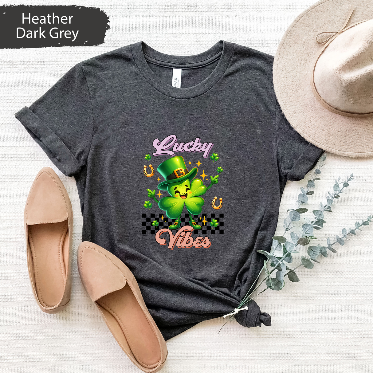 Lucky Vibes St Patricks Day Shirt, Cute Shamrock Leprechaun Tee, Irish Clover Graphic T-Shirt, Fun St. Paddys Day Shirt, Lucky Charm Gift