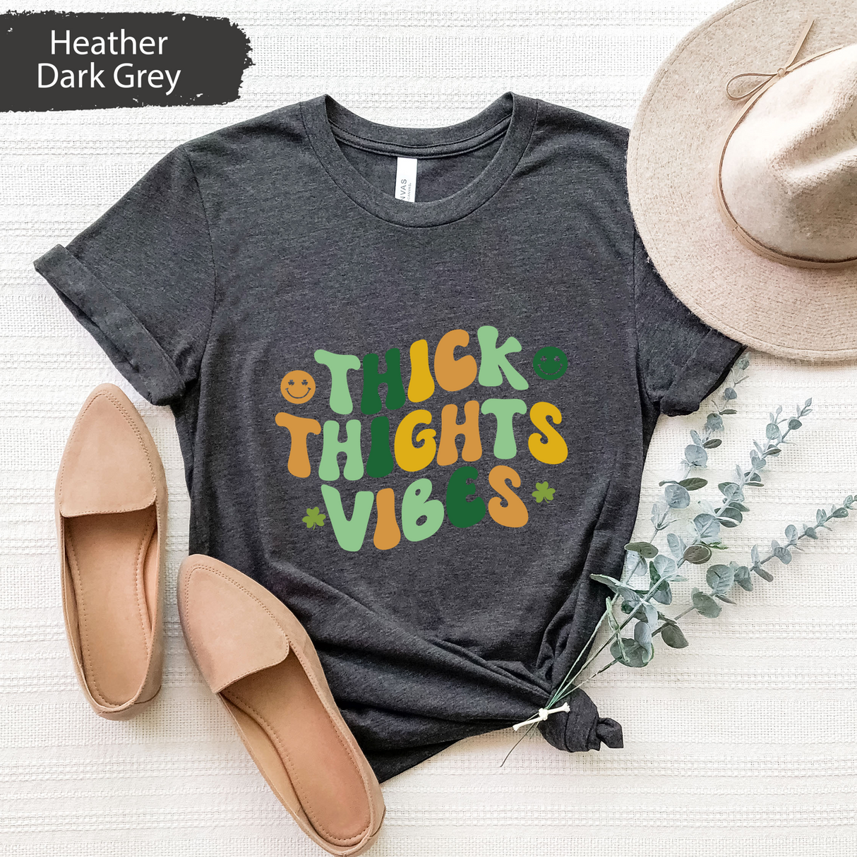 Thick Thighs Vibes T-Shirt, Retro St Paddys Day Shirt, Positive Graphic Shirt, Cute St Patricks Day, Womens Motivational Tee, Gift for Her