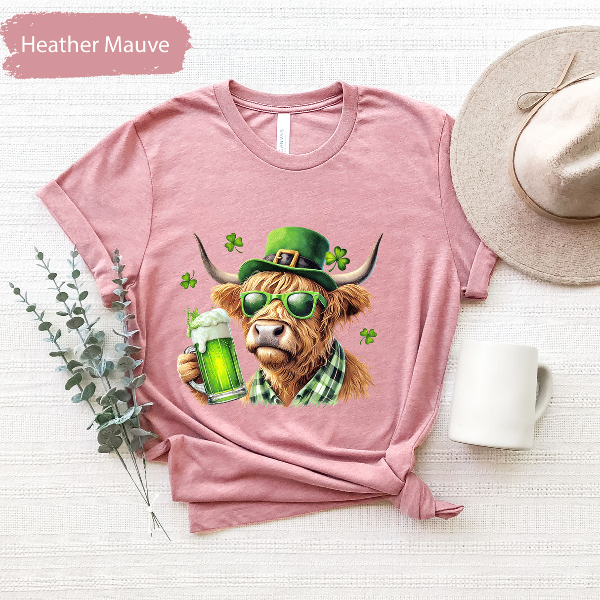 Highland Cow St. Patrick's Day Shirt, Irish Beer Drinking Cow Tee, Funny Lucky Cow T-Shirt, Shamrock Highland Cattle Tee, Retro St Patricks