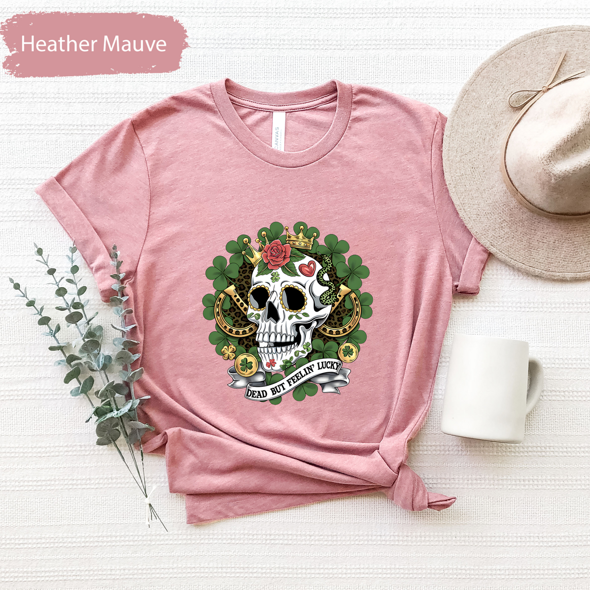 Dead But Feelin Lucky T-Shirt, Skull Clover Shirt, St Patrick's Day Tee, Lucky Skeleton Shirt, Irish Luck Graphic Tee, Gothic Skull Shirt