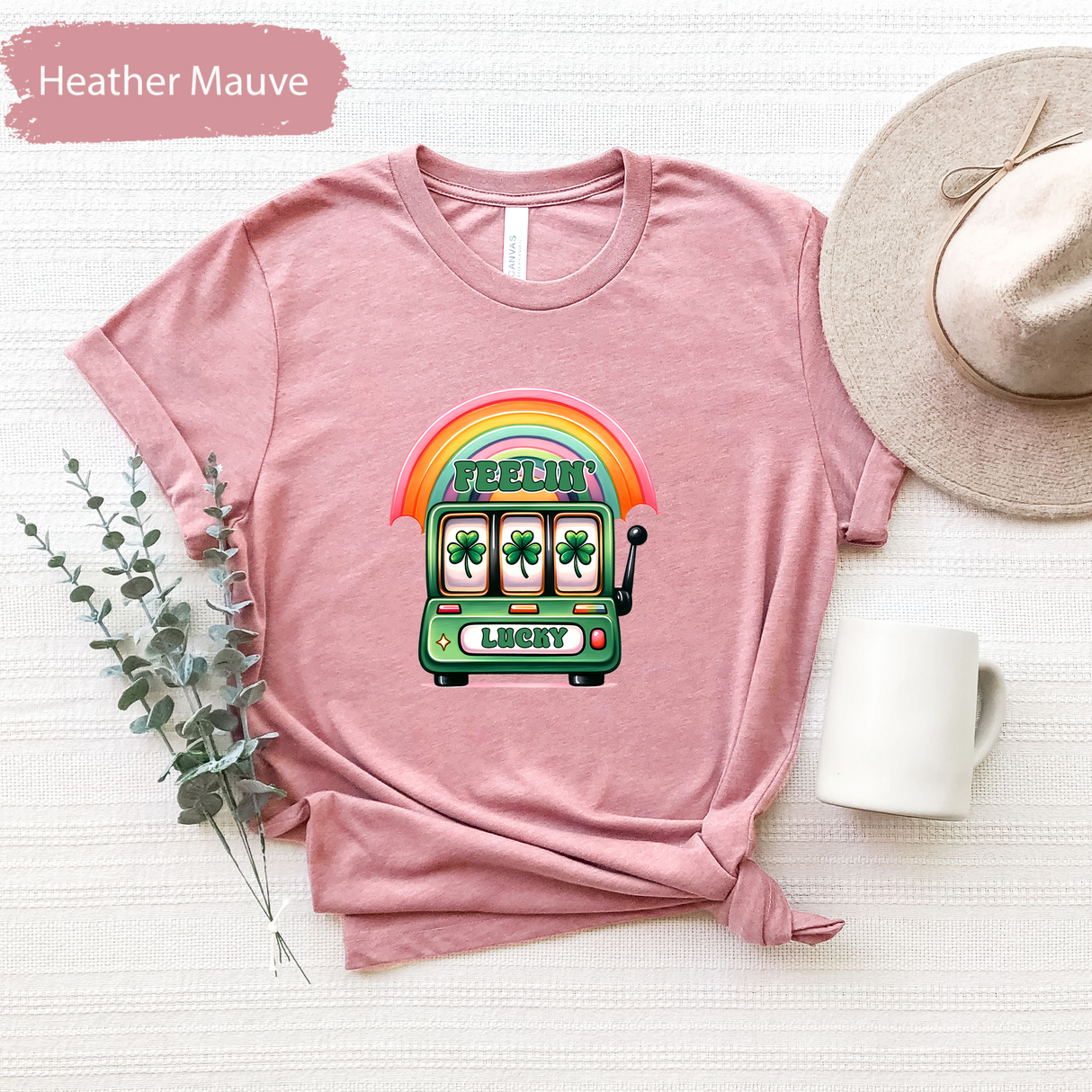 Feelin' Lucky Shirt, Slot Machine St Patrick’s Day T-Shirt, Rainbow Clover Lucky Tee, Irish Day Gift, St Patricks Day Gift, Four Leaf Clover