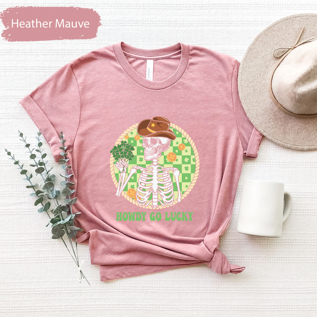 Howdy Go Lucky T-Shirt, Western St. Patricks Day Shirt, Lucky Cowboy Skeleton Tee, Funny Shamrock Irish Graphic Tees, St Paddys Day Gift