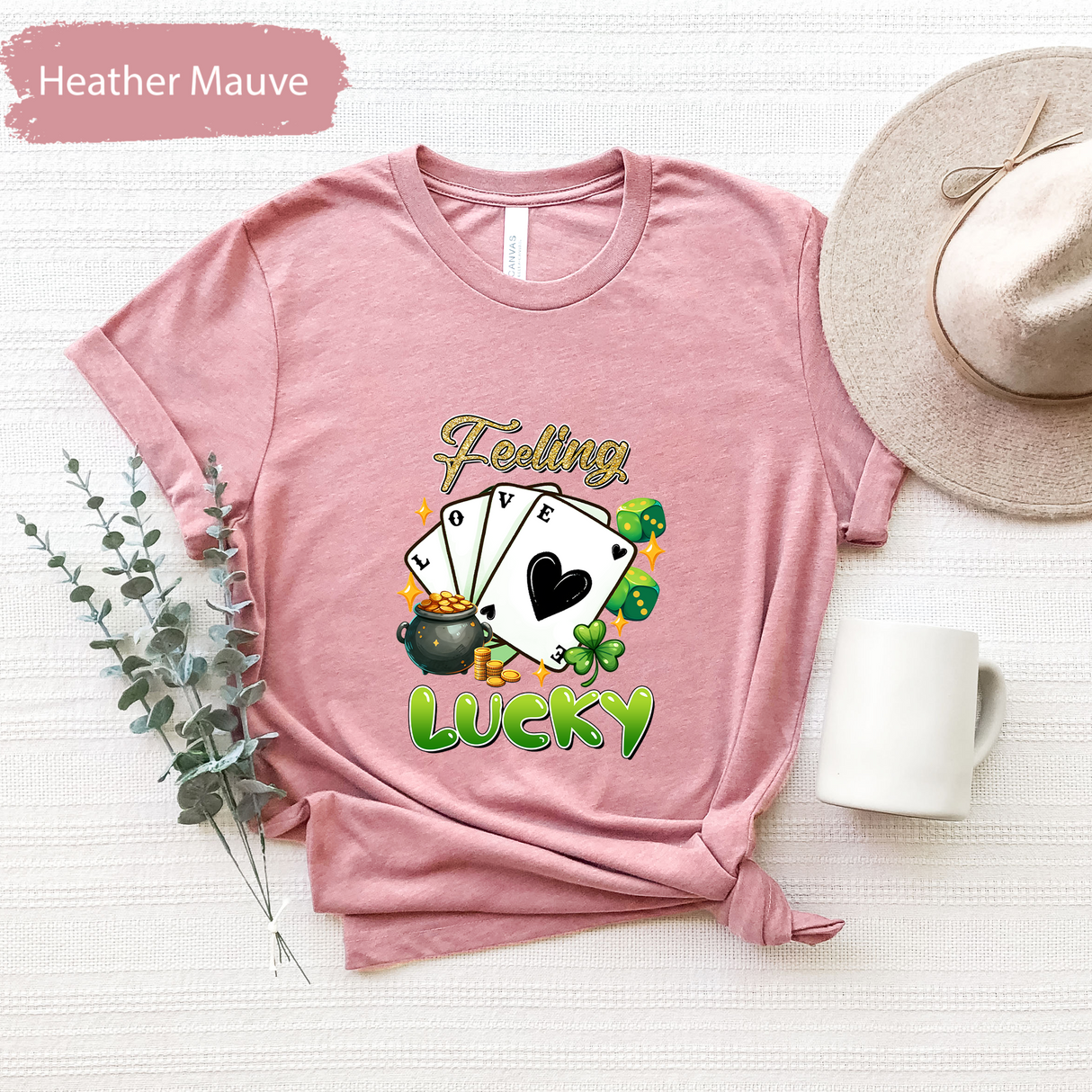 Feeling Lucky Glitter St Patricks Day Shirt, Irish Poker Cards Tee, Lucky Clover T-Shirt, Gambling Tee, St Patricks Gift, Gifts for Her