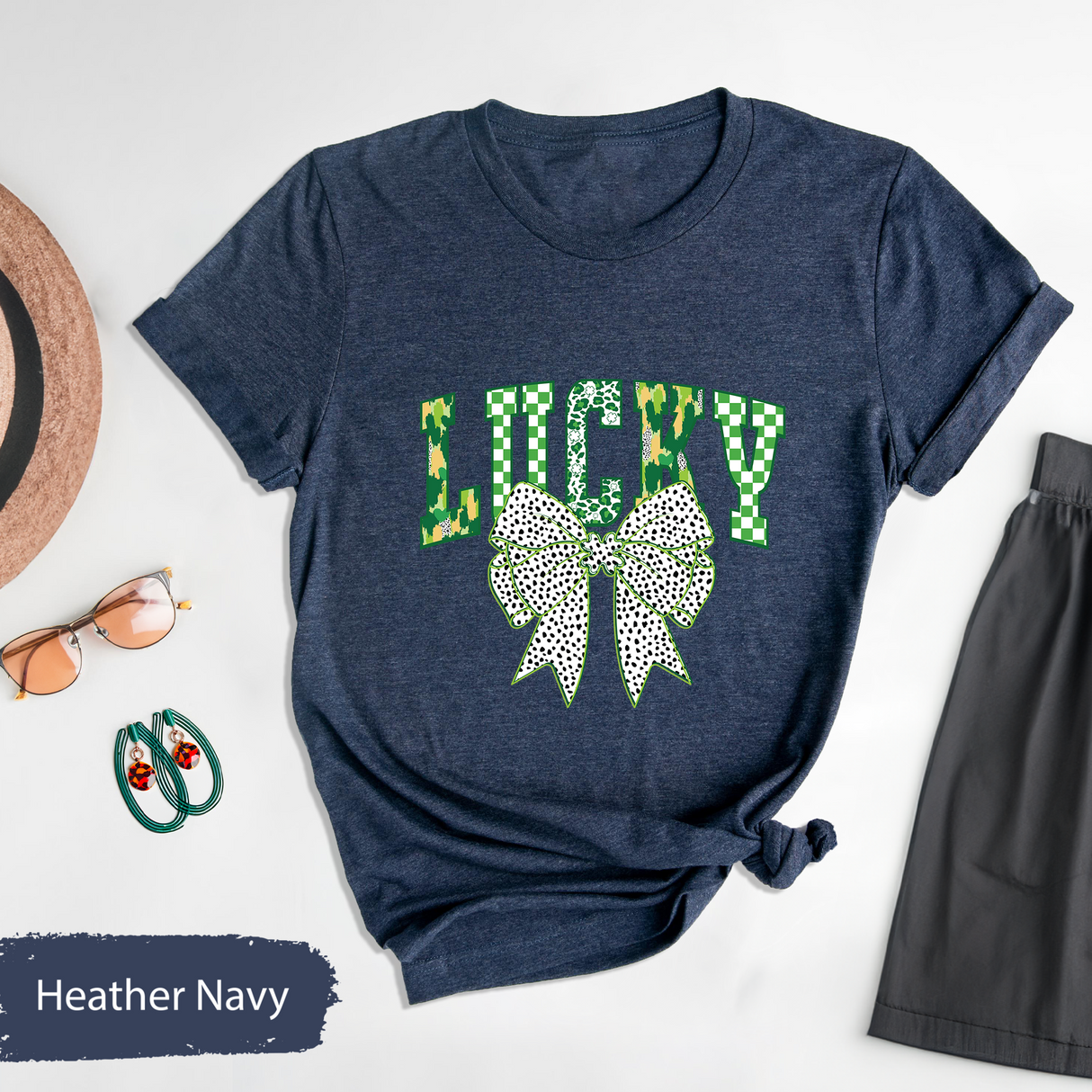 Lucky St. Patrick's Day T-Shirt, Cute Coquette Bow Tee, Irish Clover Graphic Tshirt, Leopard Lucky Print Tee, Women's St Patriks Day Gift