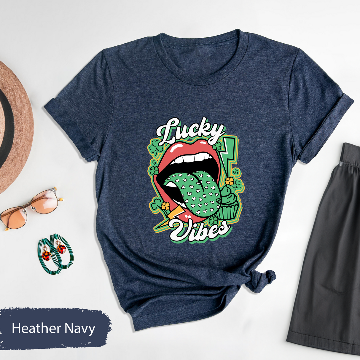 St Patricks Day Shirt, Lucky Vibes T-Shirt, Retro Irish Graphic Tee, Women St Paddys Day Party Shirt, Trendy Lucky Tshirt, Funny St Patricks