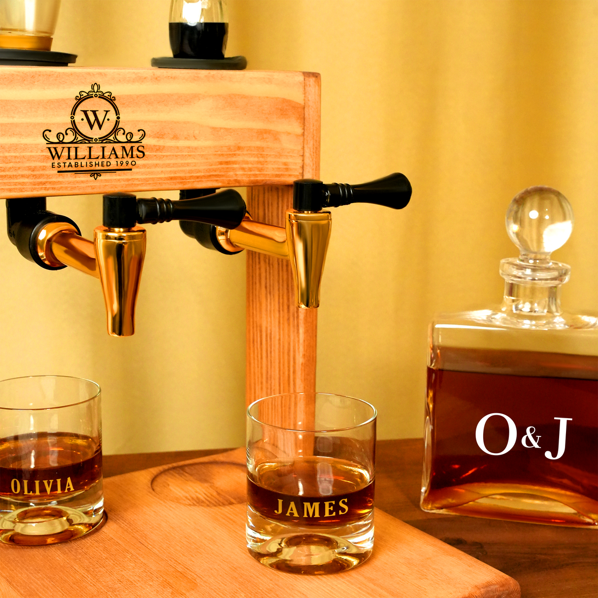 Personalized Home Bar Whiskey Dispenser, Wooden Liquor Decanter with Glasses, Gift for Husband, Anniversary Gift, Alcohol Whiskey Fountain