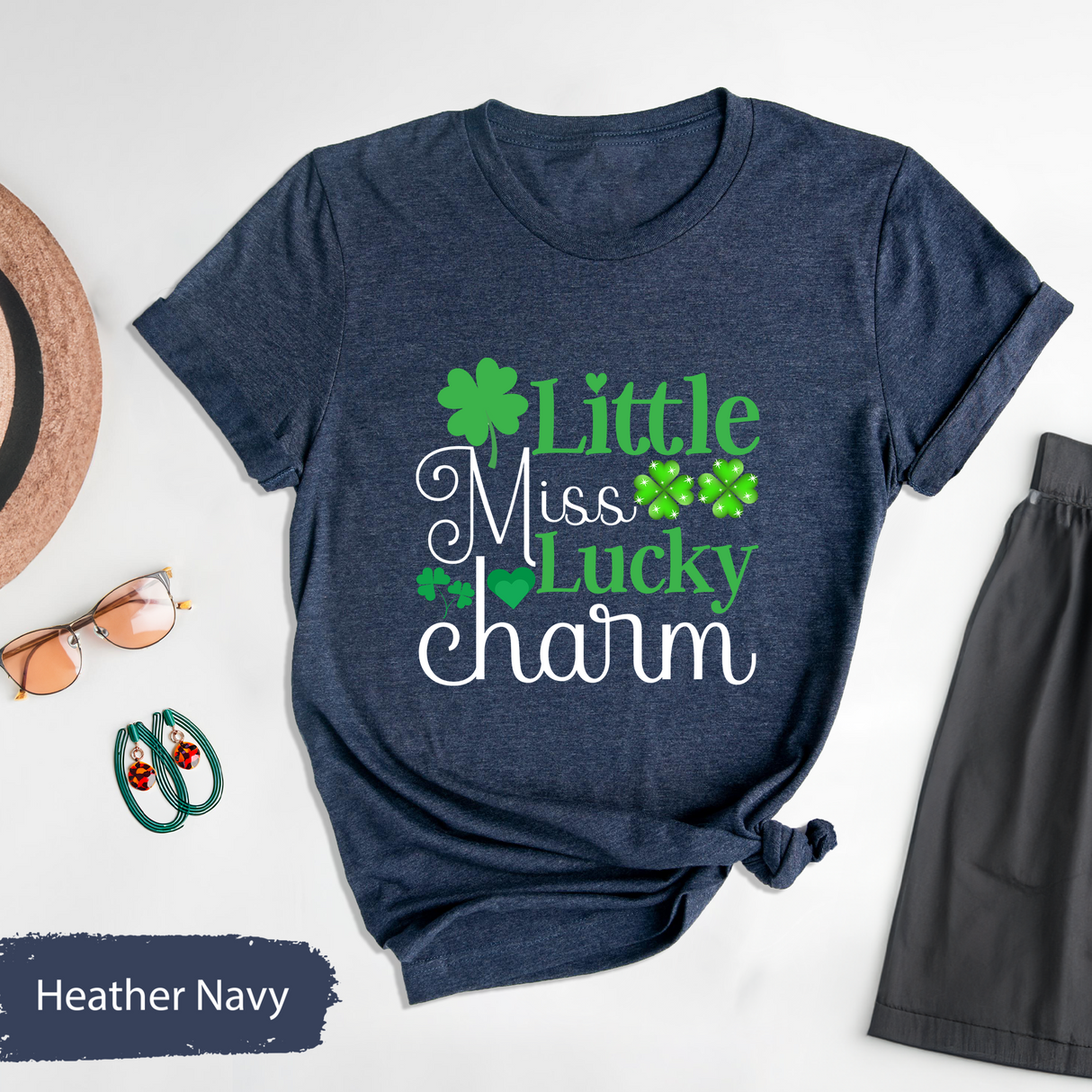 Little Miss Lucky Charm T-Shirt, Toddler St Patricks Day Shirt, Shamrock Graphic Tee, Cute St Paddys Day Gifts for Women, Lucky Charm Tees