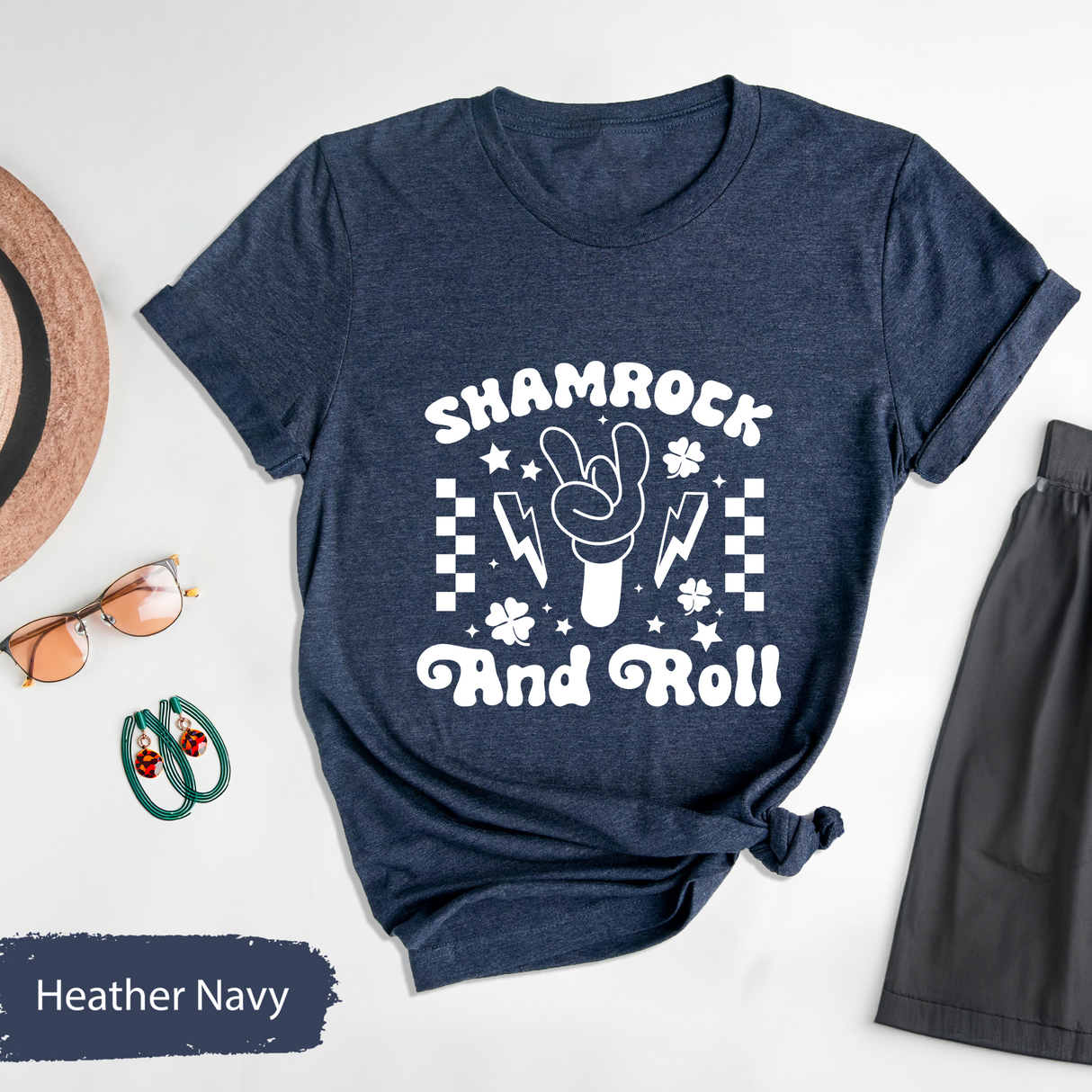 Shamrock and Roll T-Shirt, Funny St Patricks Day Rock Shirt, St Paddys Day Party Shirt, Shamrock Shirt, Rock and Roll Tee, Shirt for Her/Him