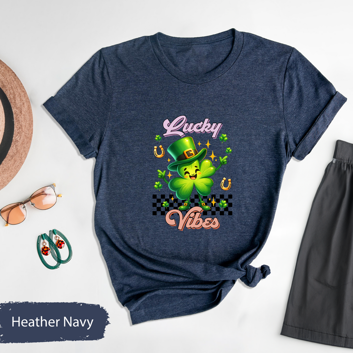 Lucky Vibes St Patricks Day Shirt, Cute Shamrock Leprechaun Tee, Irish Clover Graphic T-Shirt, Fun St. Paddys Day Shirt, Lucky Charm Gift
