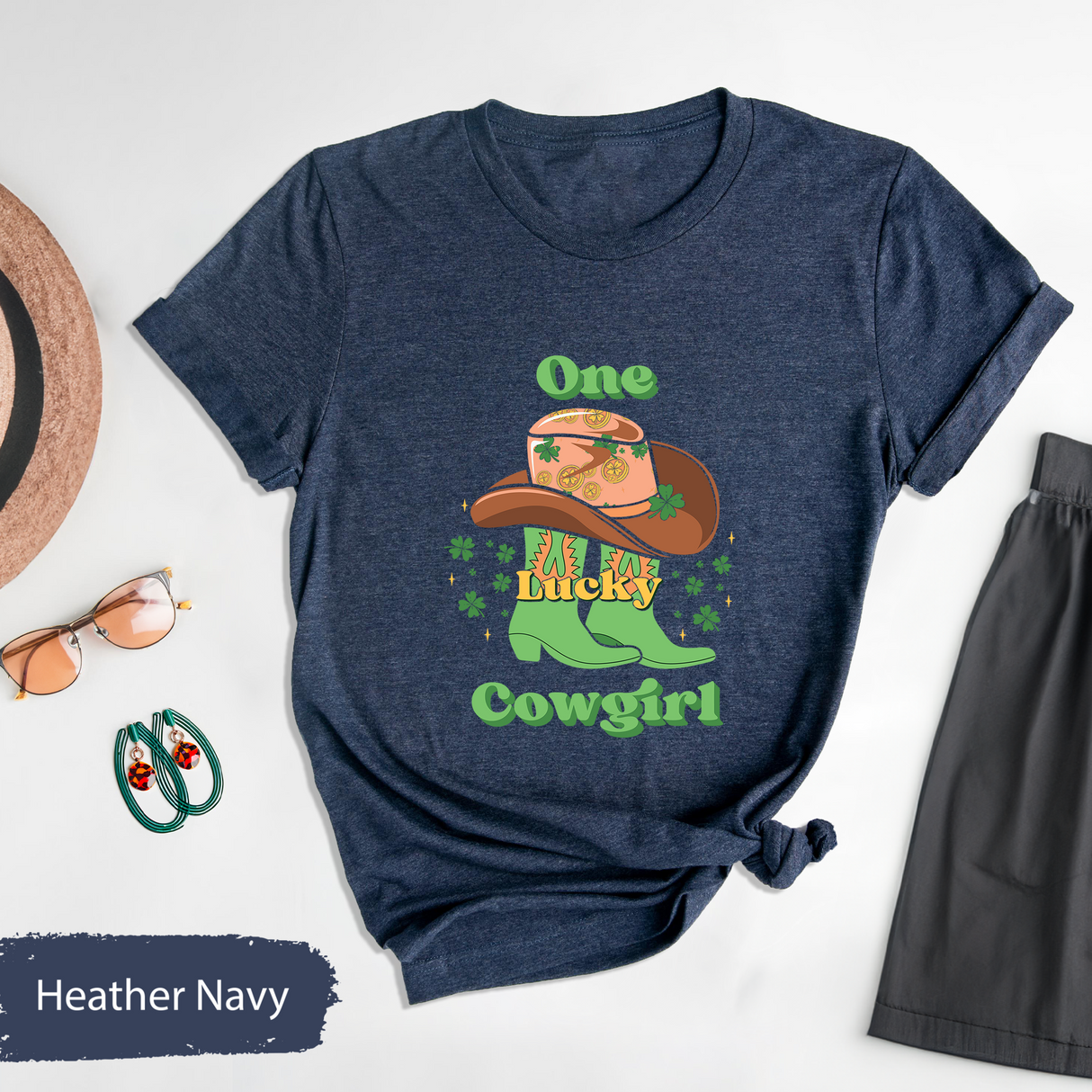 One Lucky Cowgirl Tsahirt, St. Patrick's Day Shirt, Western Rodeo Shirt, Lucky Clover Cowboy Boots Shirt, Women Saint Patty's Day Graphic Tee