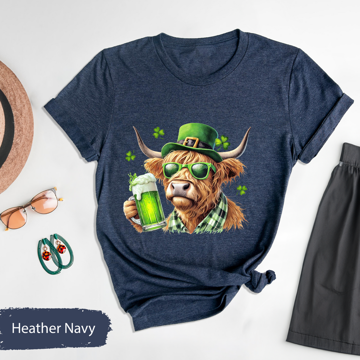 Highland Cow St. Patrick's Day Shirt, Irish Beer Drinking Cow Tee, Funny Lucky Cow T-Shirt, Shamrock Highland Cattle Tee, Retro St Patricks