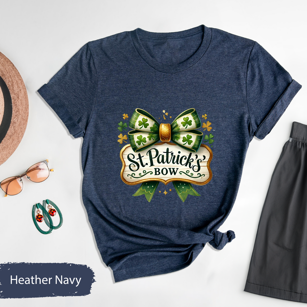 St. Patricks Bow T-Shirt, Cute Shamrock Bow Shirt, Irish Clover Graphic Tees, Coquette Bow T-shirt, St Paddys Day Shirt, Womens Lucky Charm