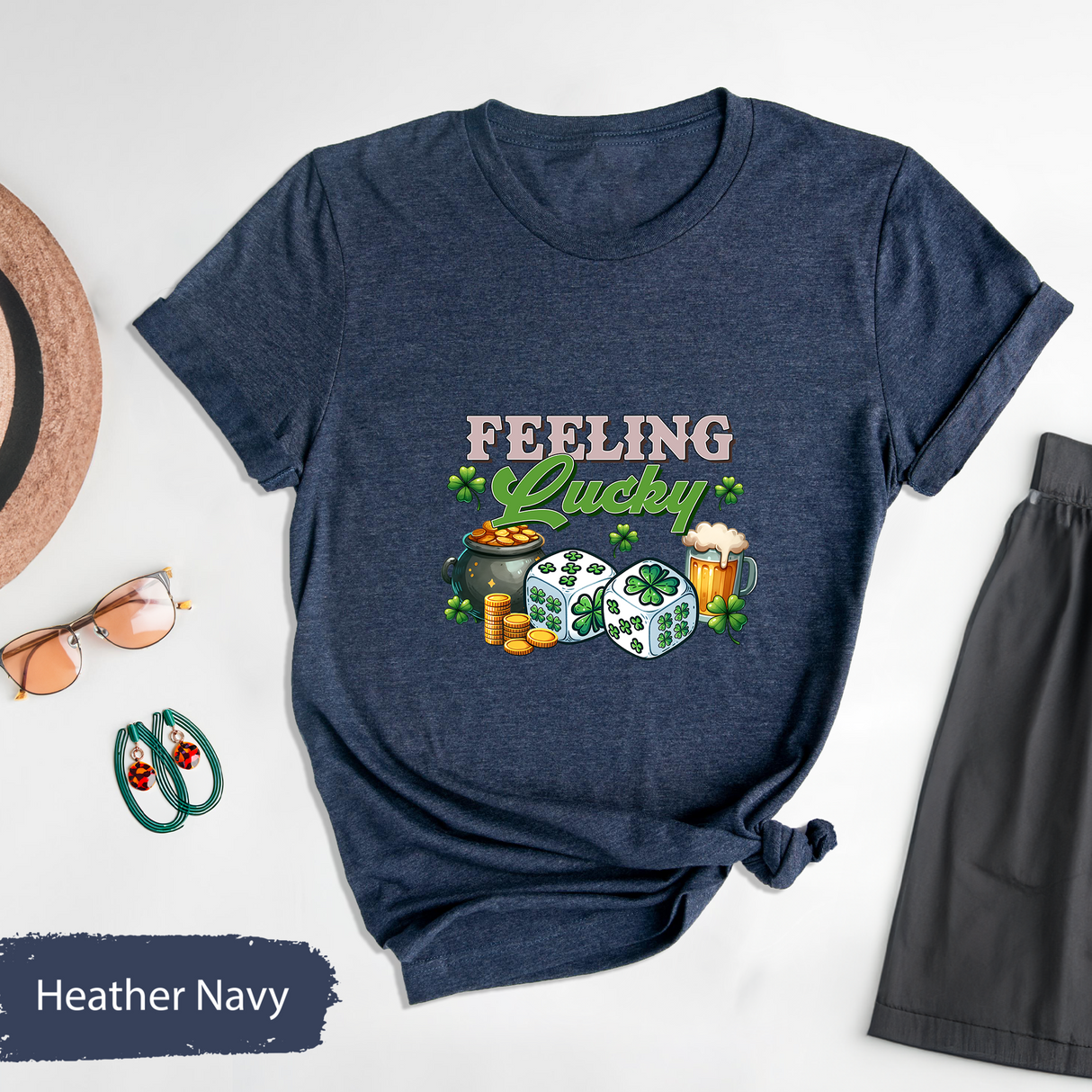 Feeling Lucky Tee, St. Patrick's Day Shirt, Irish Shamrock Tshirt, Lucky Clover T-Shirt, St. Paddy's Day Gift, Beer Gold Coins Graphic Tee
