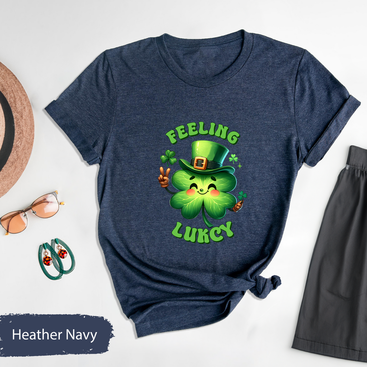 Feeling Lucky St Patricks Day Shirt, Cute Shamrock Tshirt, Fun Irish Clover Leprechaun Shirt, Lucky Charm Graphic Tee,Irish Gift for Her/Him
