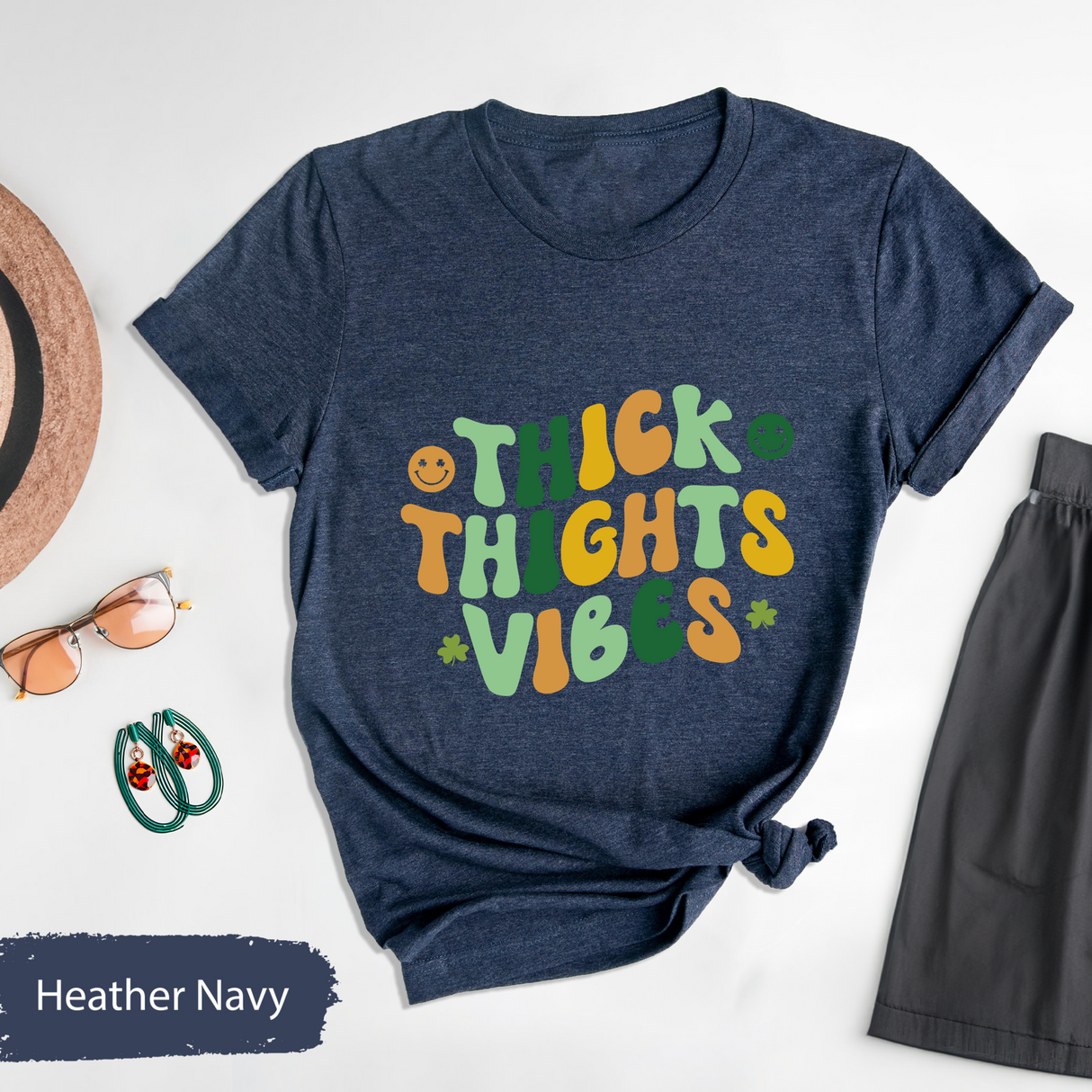 Thick Thighs Vibes T-Shirt, Retro St Paddys Day Shirt, Positive Graphic Shirt, Cute St Patricks Day, Womens Motivational Tee, Gift for Her