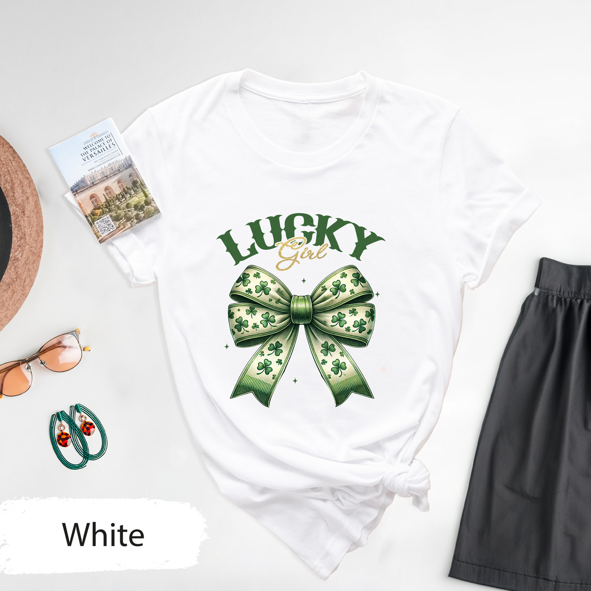 St Patricks Day Lucky Girl T-Shirt, Western Irish Girl Shirt, St Paddys Coquette Bow Shirt, Womens St Patricks Outfit, Irish Lucky Shirt