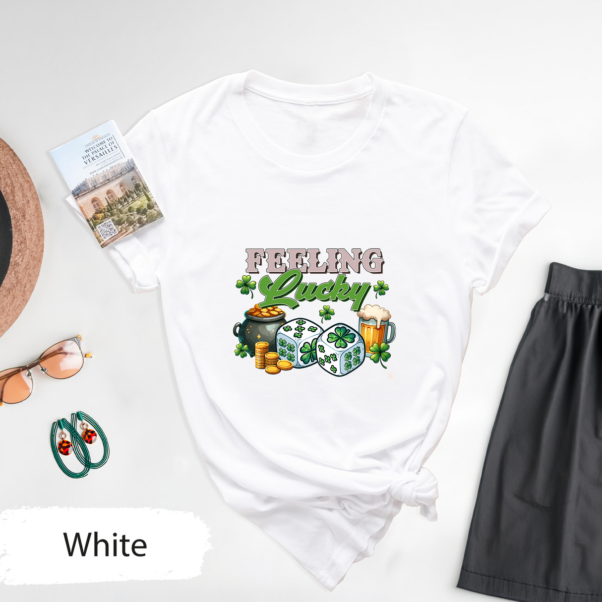 Feeling Lucky Tee, St. Patrick's Day Shirt, Irish Shamrock Tshirt, Lucky Clover T-Shirt, St. Paddy's Day Gift, Beer Gold Coins Graphic Tee