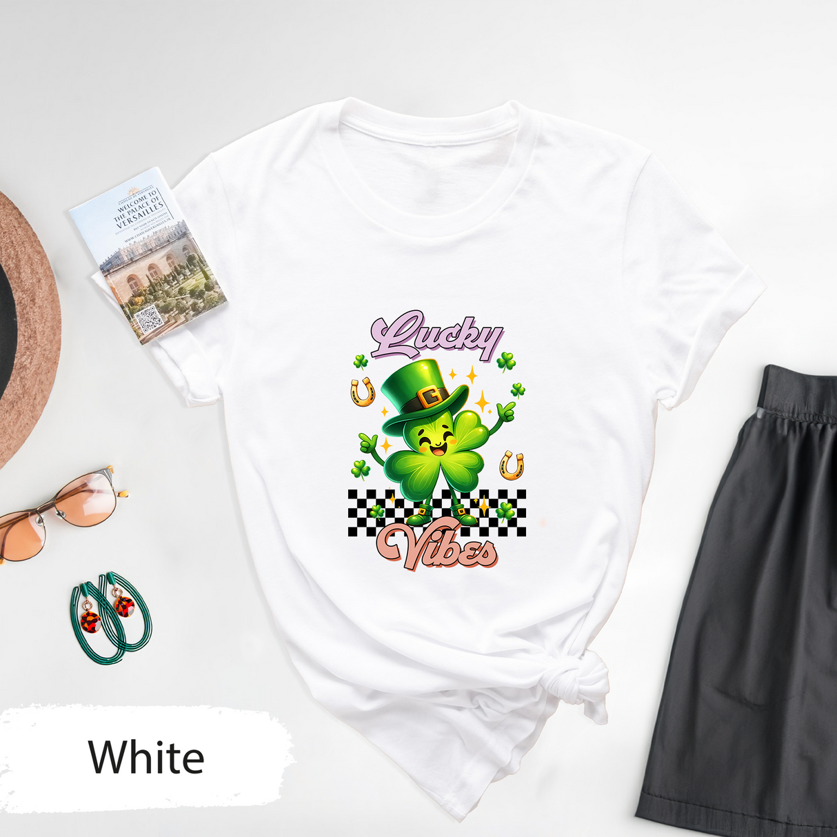 Lucky Vibes St Patricks Day Shirt, Cute Shamrock Leprechaun Tee, Irish Clover Graphic T-Shirt, Fun St. Paddys Day Shirt, Lucky Charm Gift