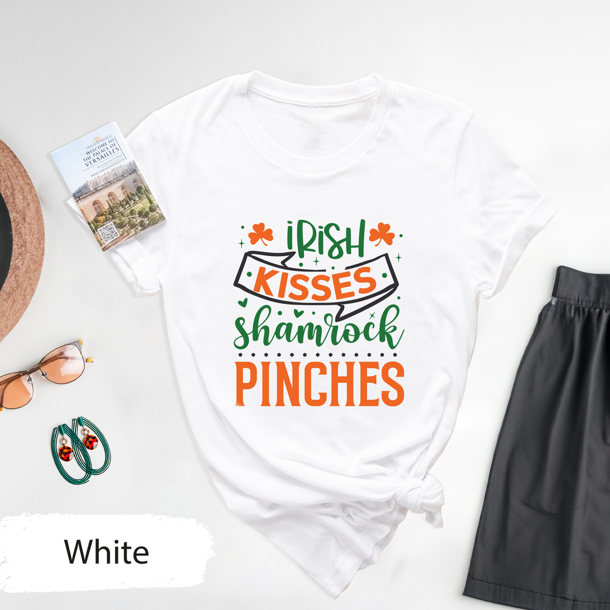 Irish Kisses Shamrock Pinches Shirt, Funny St Patricks Day Party T-Shirt, Cute Irish Day Graphic Shirt, Gift for Her, Lucky Clover Shirt
