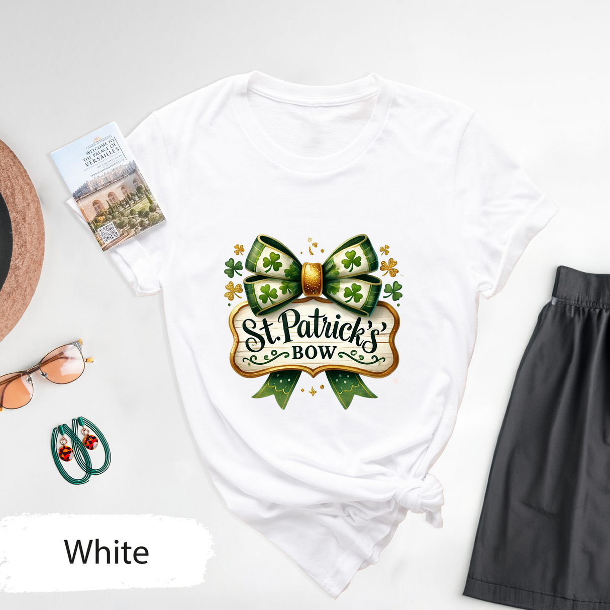 St. Patricks Bow T-Shirt, Cute Shamrock Bow Shirt, Irish Clover Graphic Tees, Coquette Bow T-shirt, St Paddys Day Shirt, Womens Lucky Charm