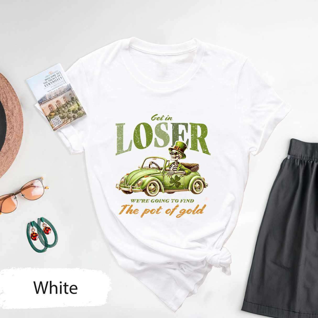 St Patricks Day T-Shirt, Get In Loser We're Going To Find The Pot Of Gold Shirt, Funny Irish Skeleton Tee, Retro St Patrick Shirt, Irish Day
