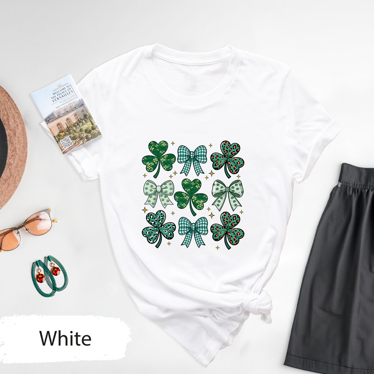 Shamrock Bow Shirt, Cute St Patricks Day T Shirt, Lucky Clover Graphic Tee, Womens Irish Day Outfit, Coquette Bow Shirt, Retro St Patricks