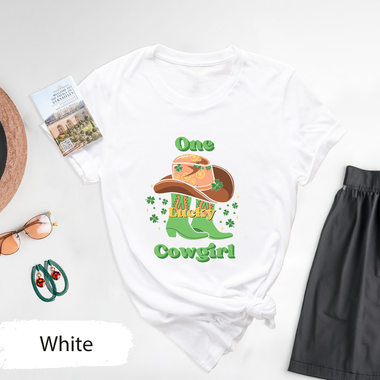 One Lucky Cowgirl Tsahirt, St. Patrick's Day Shirt, Western Rodeo Shirt, Lucky Clover Cowboy Boots Shirt, Women Saint Patty's Day Graphic Tee