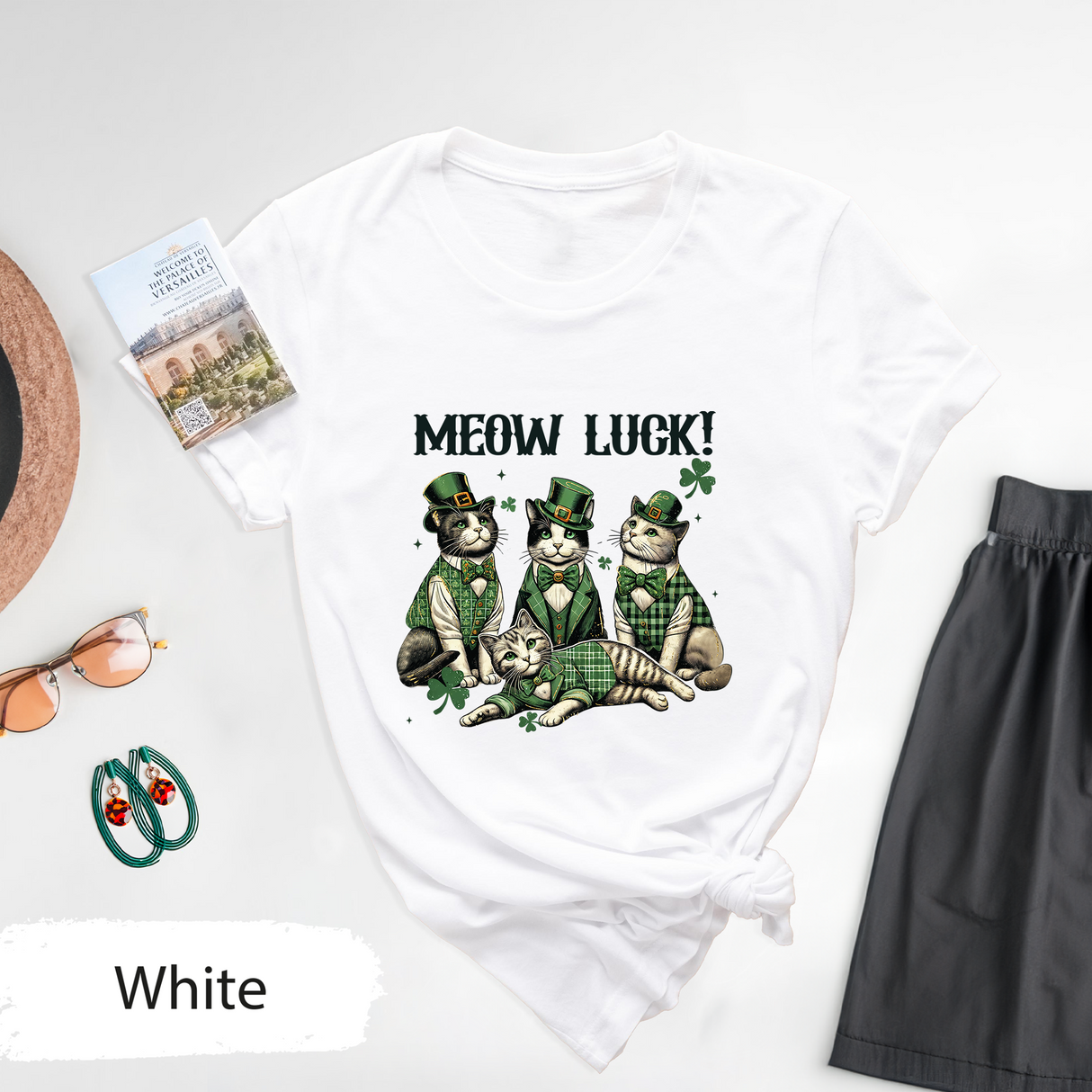 Meow Luck St Patricks Day Shirt, Cute Leprechaun Cats T-Shirt, Funny Irish Kitty Tee, Lucky Cat Lover Shirt, Patricks Day Gift for Cat Mom