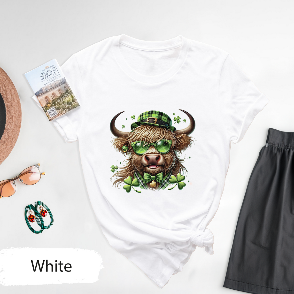 Highland Cattle St Patricks Day Shirt, Funny Lucky Irish Bull Tee, Green Day Shirt, Shamrock Highland Cow T-Shirt, Retro St Patricks Shirt