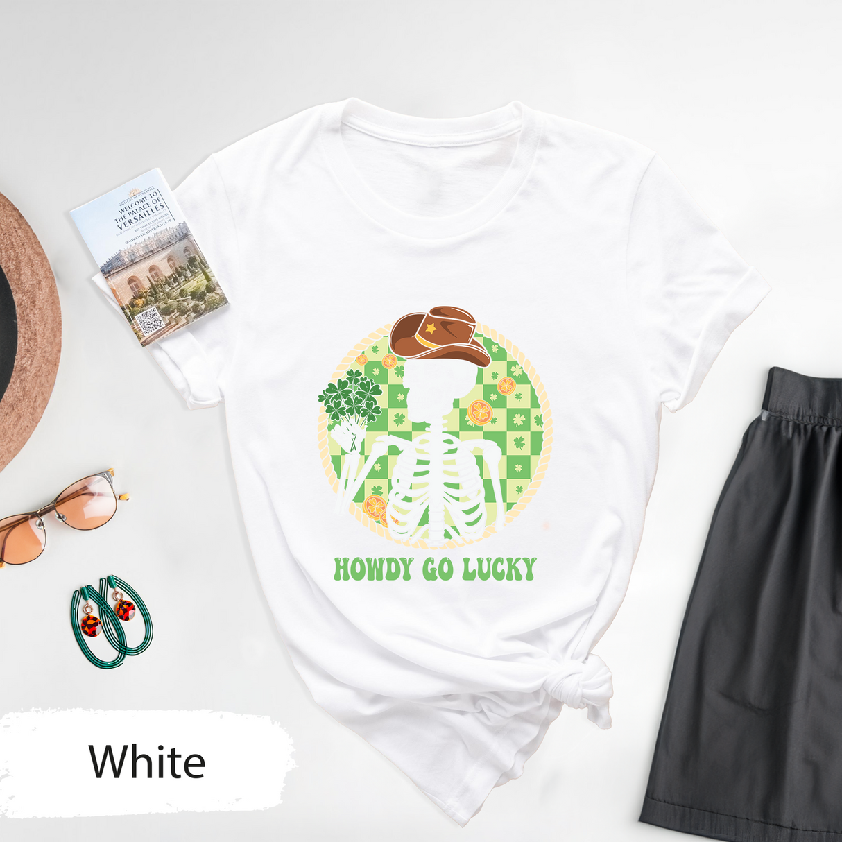 Howdy Go Lucky T-Shirt, Western St. Patricks Day Shirt, Lucky Cowboy Skeleton Tee, Funny Shamrock Irish Graphic Tees, St Paddys Day Gift