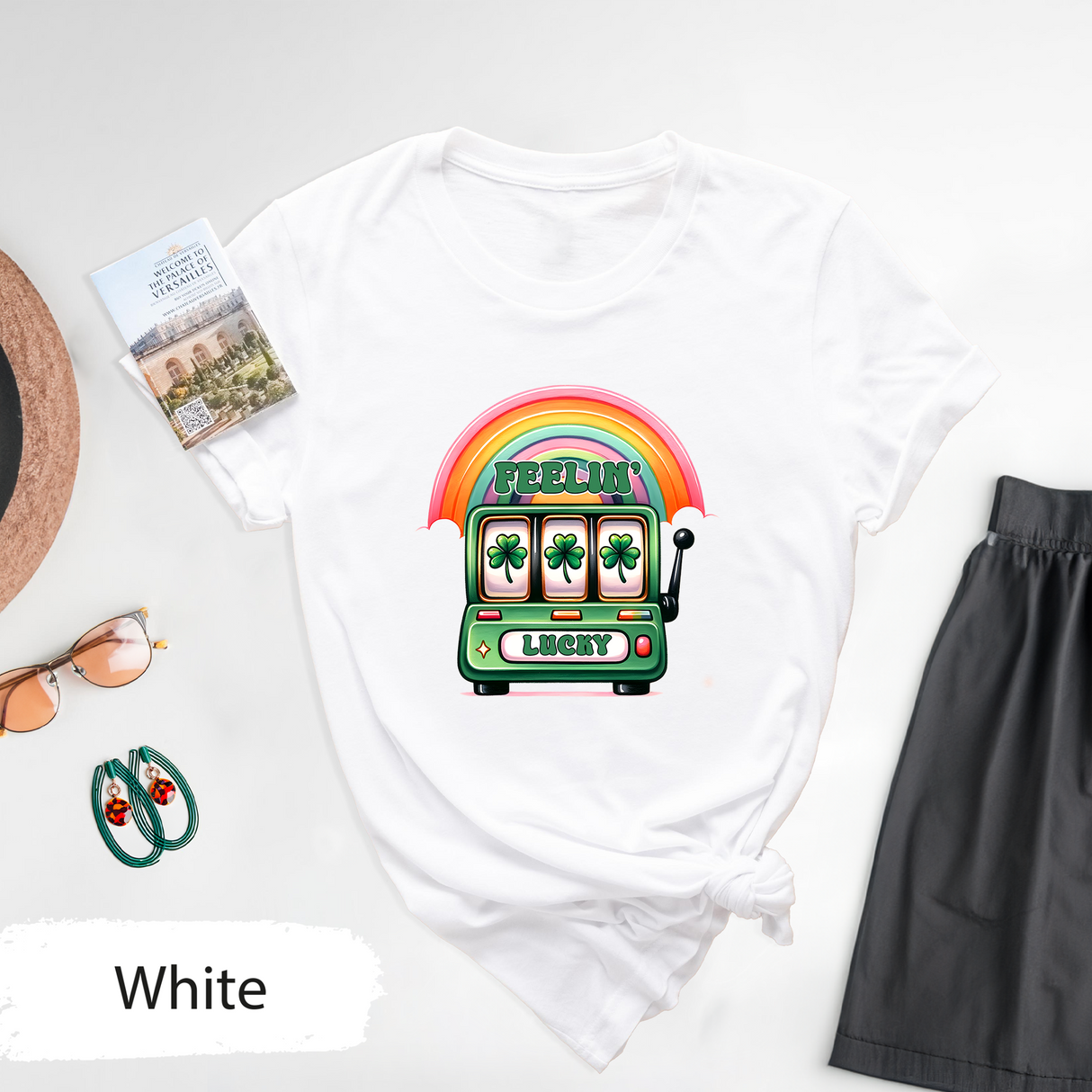 Feelin' Lucky Shirt, Slot Machine St Patrick’s Day T-Shirt, Rainbow Clover Lucky Tee, Irish Day Gift, St Patricks Day Gift, Four Leaf Clover