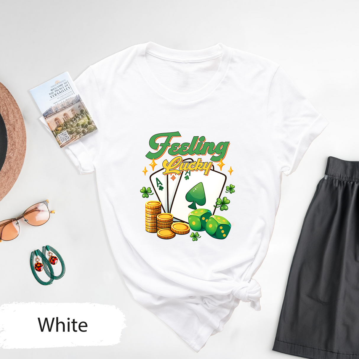 Feeling Lucky St. Patrick's Day T-Shirt, Irish Clover Graphic Tee, Saint Patricks Day Shirt, Lucky Dice Poker Cards Shirt, St. Paddy's Gift