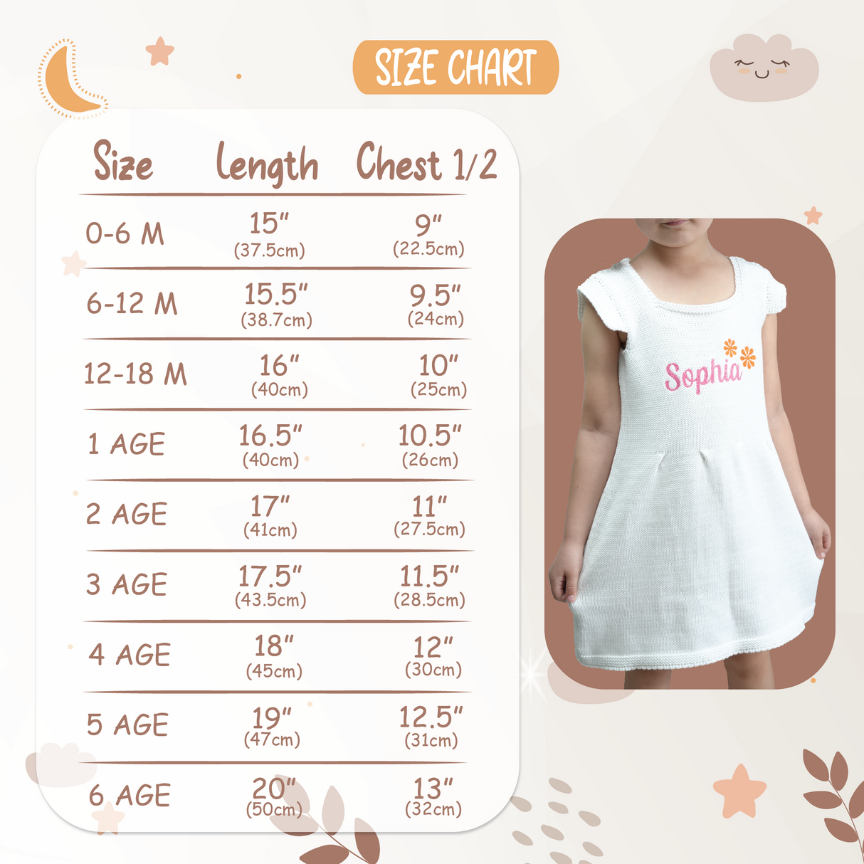 size chart for baby knitted dresses