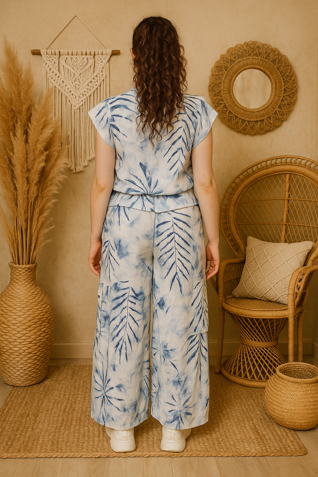 Linen Cargo Pants, Wide Leg Elastic Waist Pants, Summer Printed Trousers, Linen for Womens, Relaxed Linen Cargo Pants,  Boho Linen Clothing
