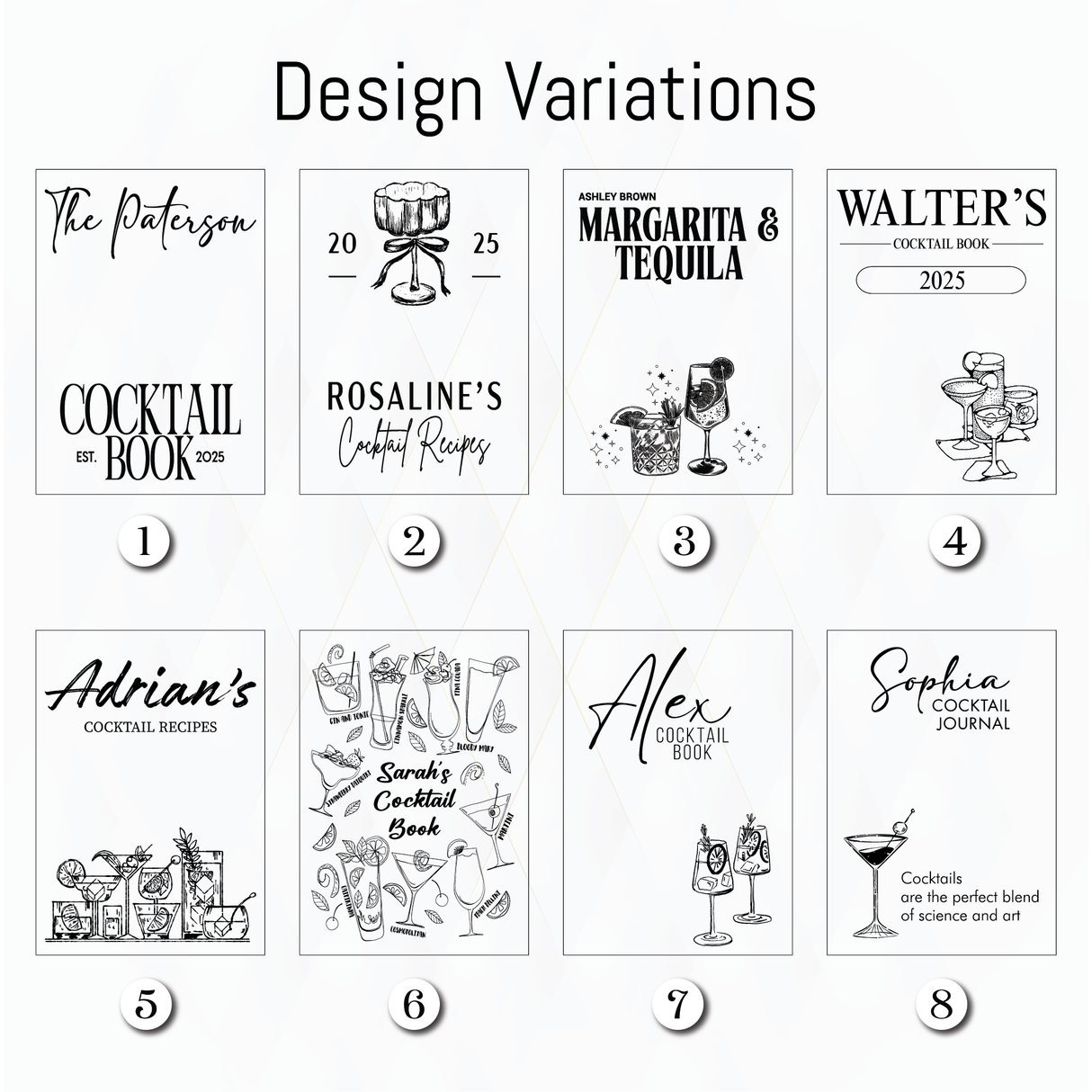 Personalized Leather Cocktail Recipe Book: Refillable Bar Notebook with Mixology Design